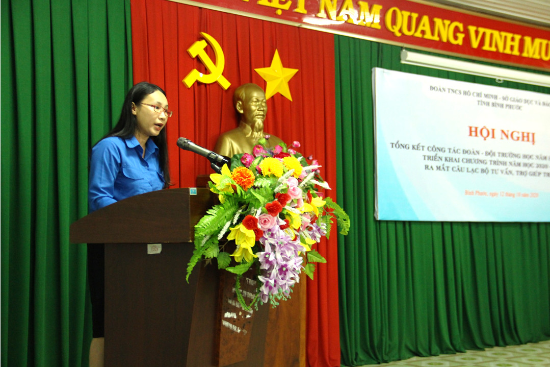 Phát biểu của đồng chí Lê Thị Hồng Phấn - Phó Bí thư Tỉnh Đoàn - Chủ tịch Hội đồng Đội tỉnh.