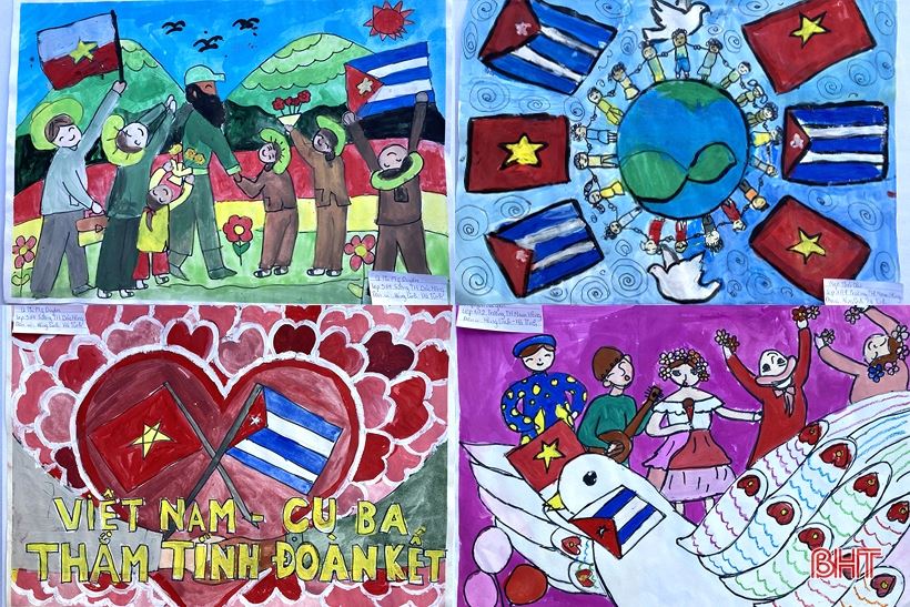 Thiếu nhi Hà Tĩnh vẽ tranh về tình hữu nghị Việt Nam - Cuba